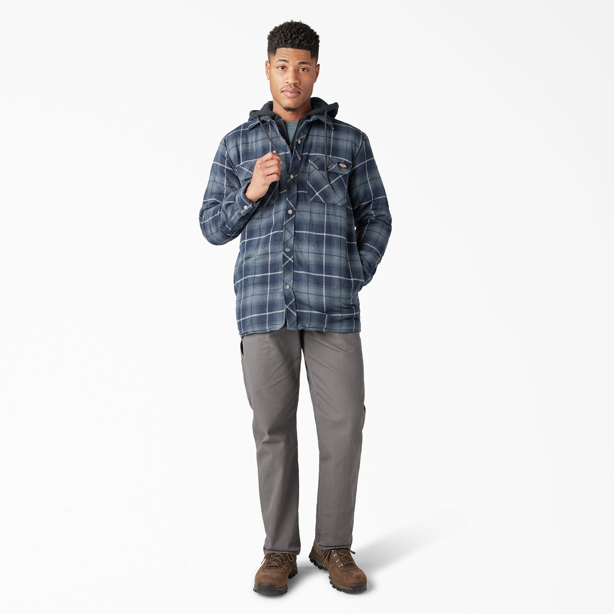 "Water Repellent Flannel Hooded Shirt Jacket"