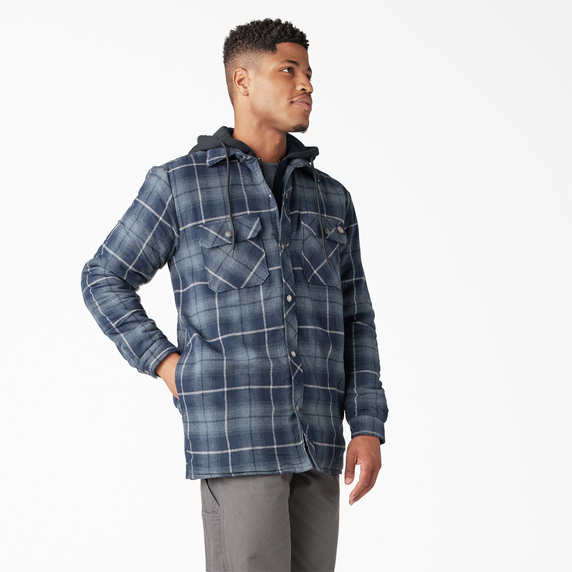 "Water Repellent Flannel Hooded Shirt Jacket"