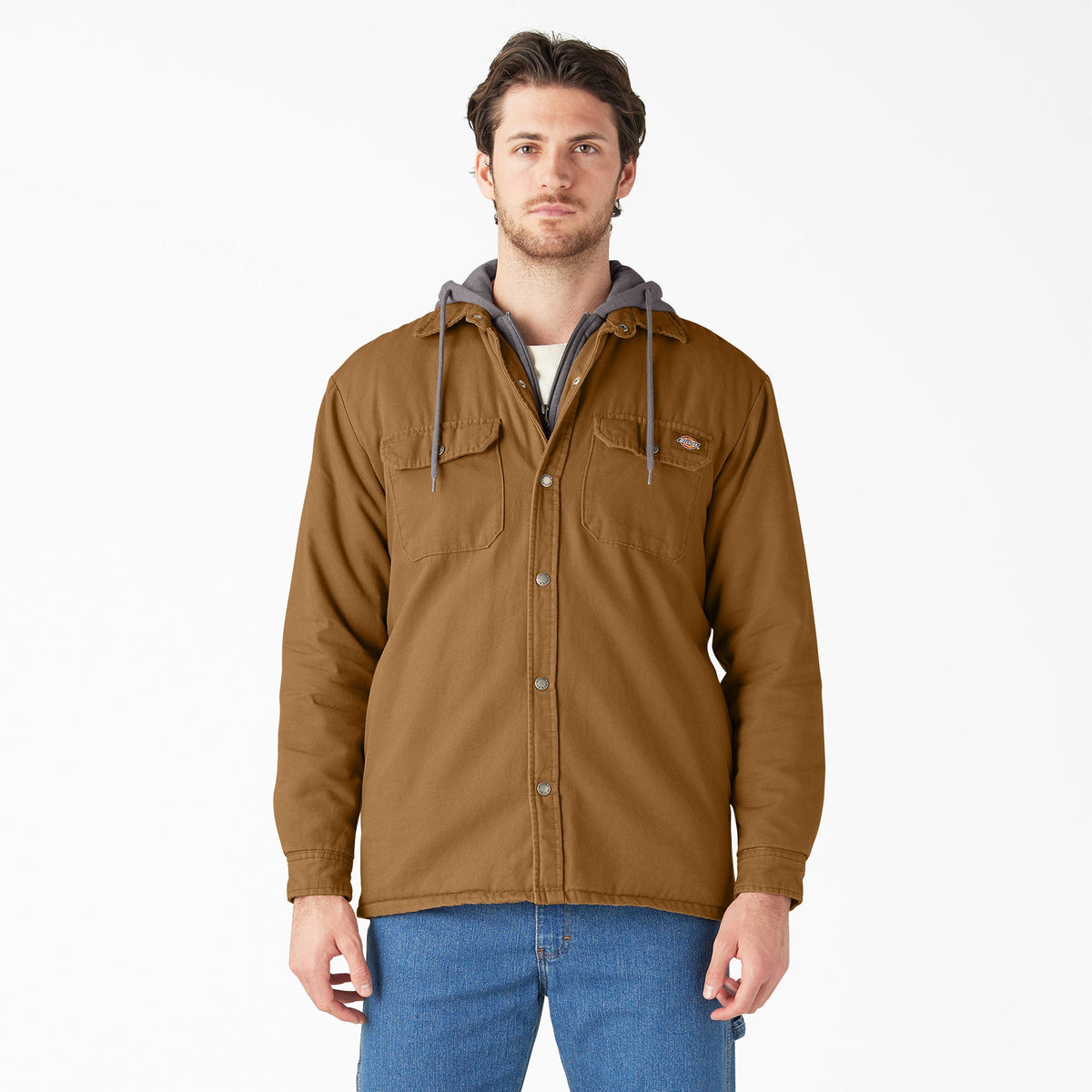 "Water Repellent Duck Hooded Shirt Jacket"