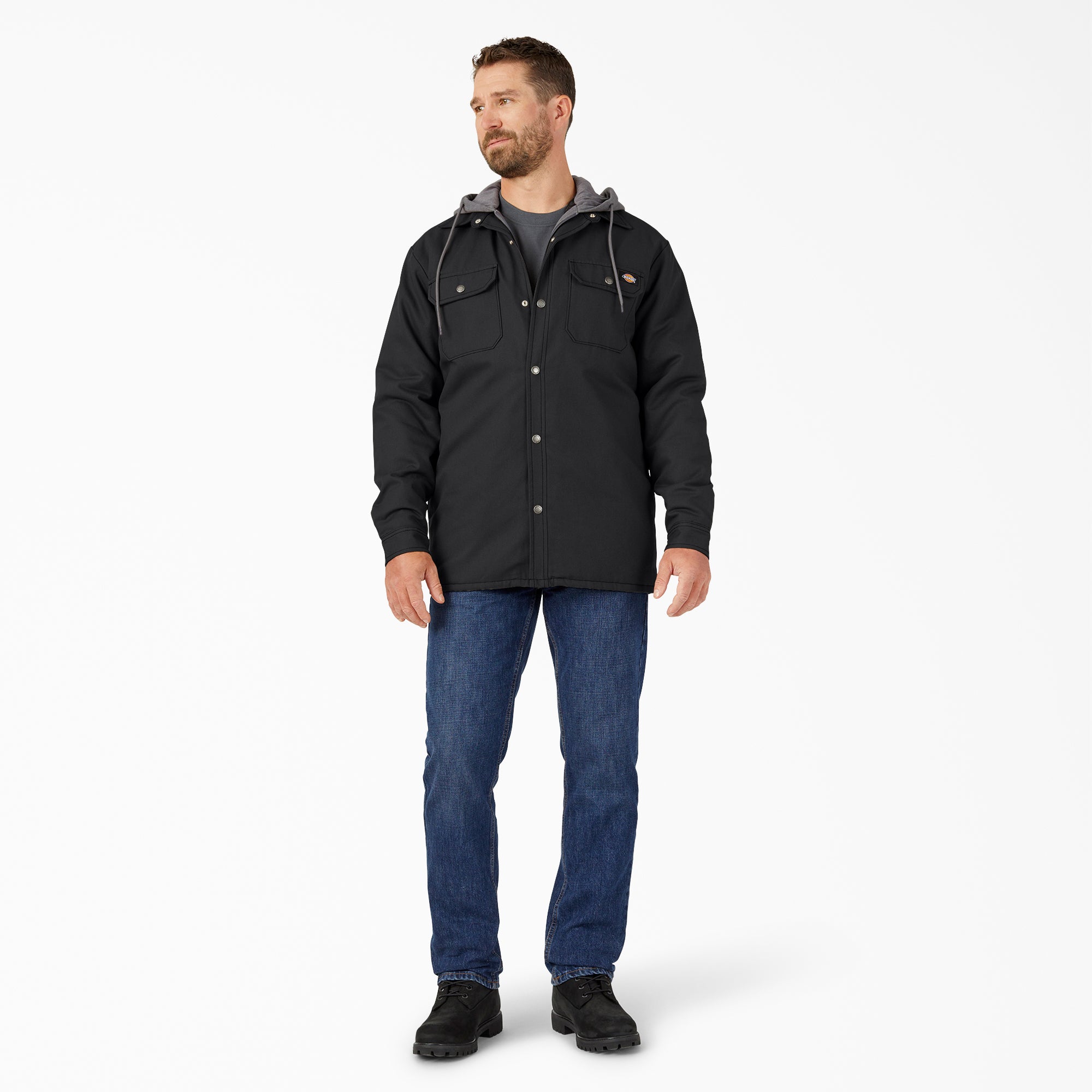 "Water Repellent Duck Hooded Shirt Jacket"