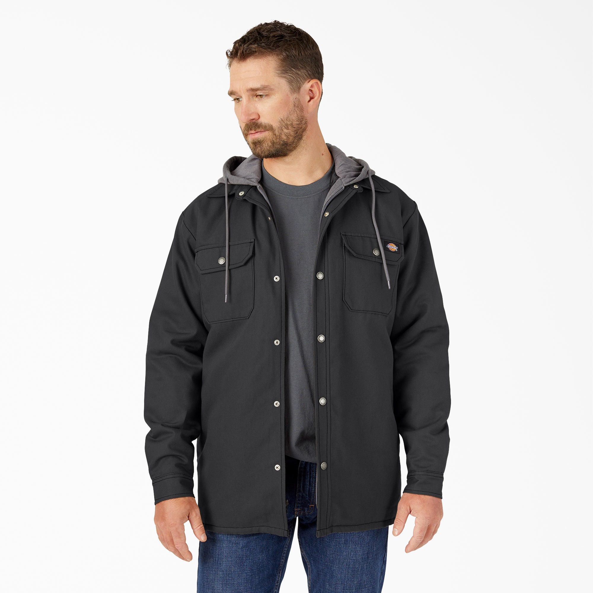 "Water Repellent Duck Hooded Shirt Jacket"