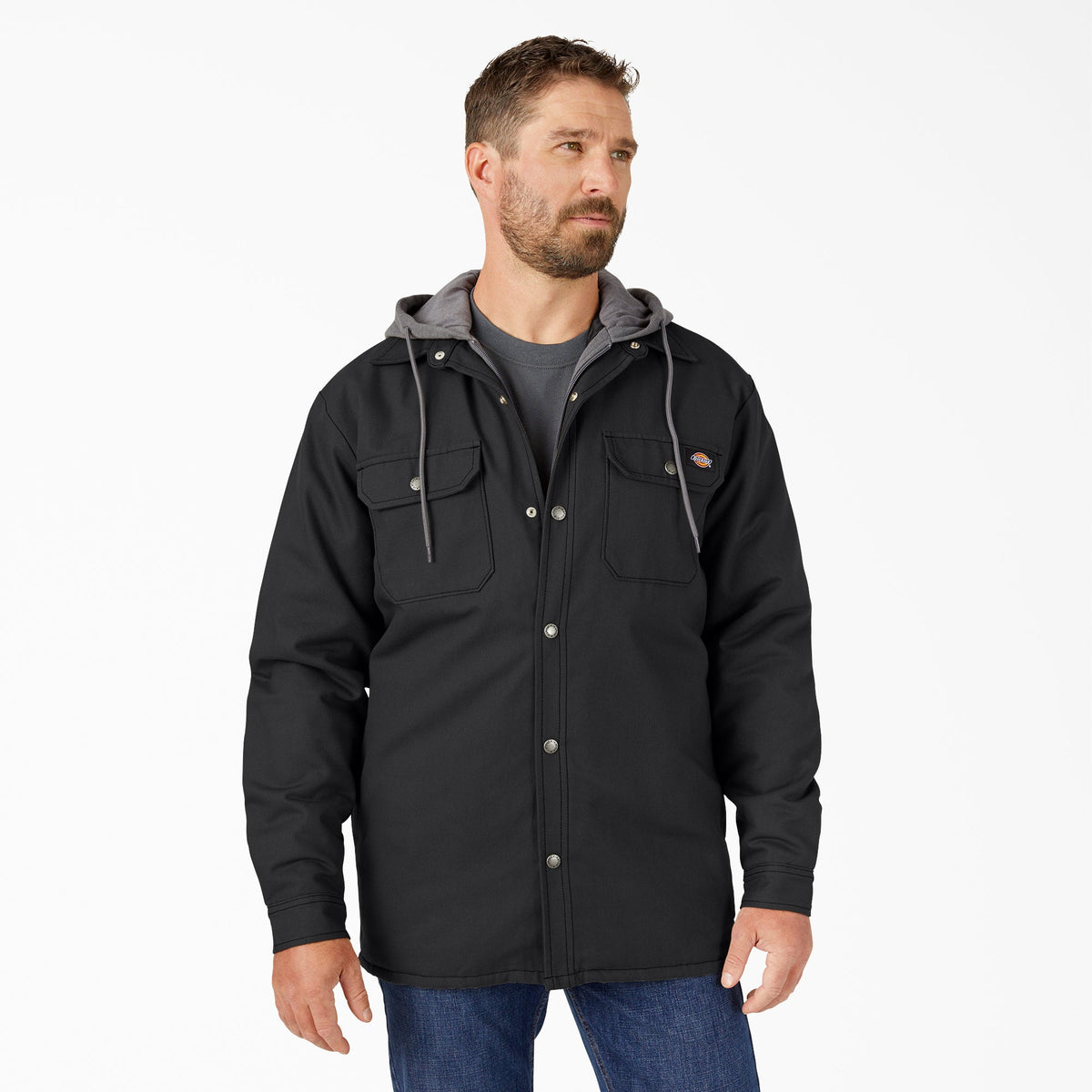 "Water Repellent Duck Hooded Shirt Jacket"