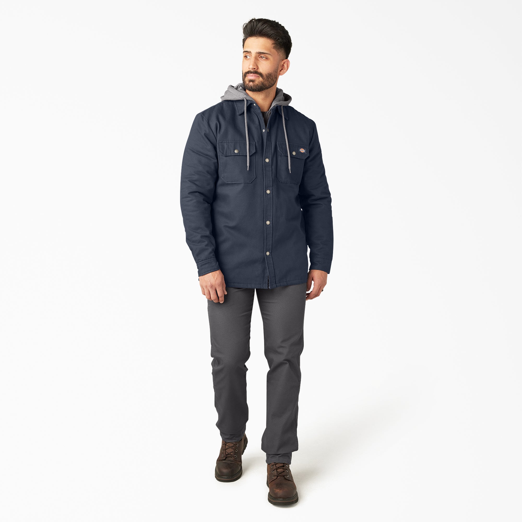"Water Repellent Duck Hooded Shirt Jacket"