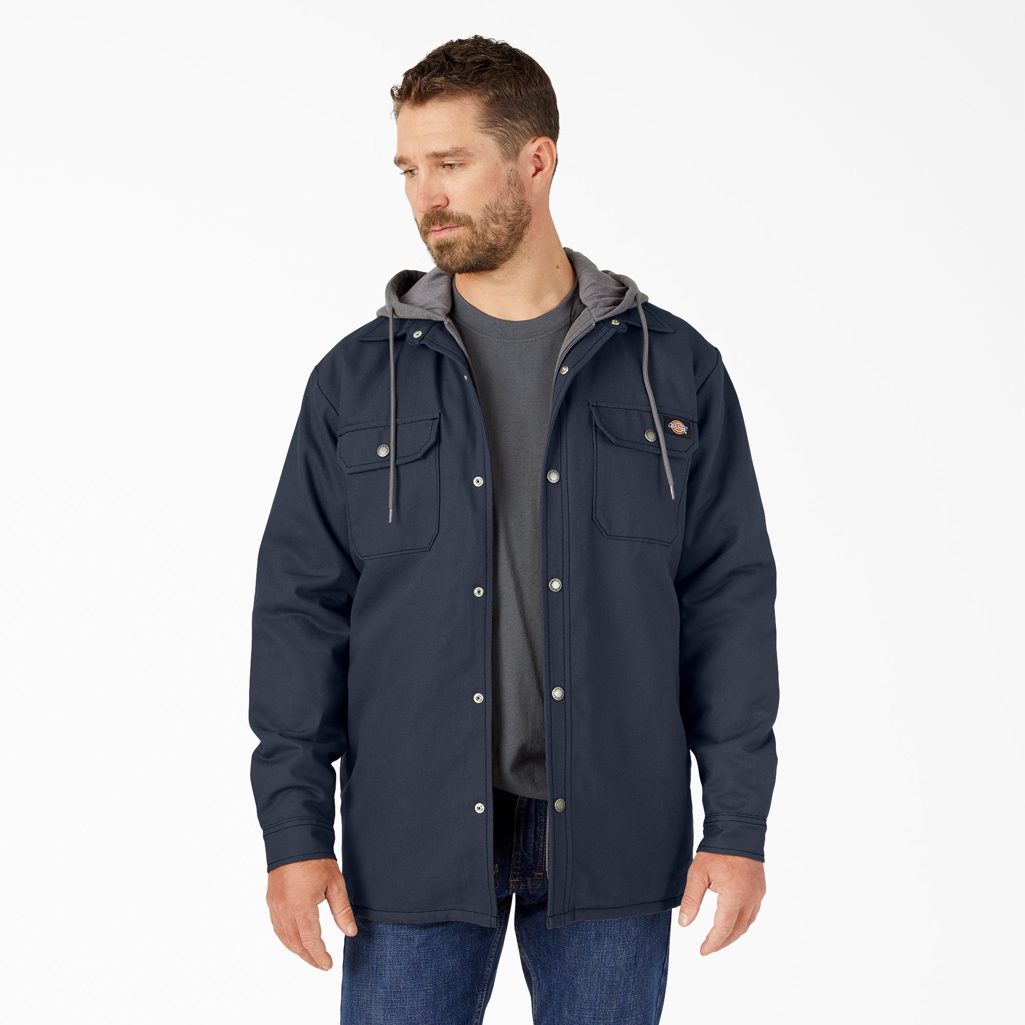 "Water Repellent Duck Hooded Shirt Jacket"