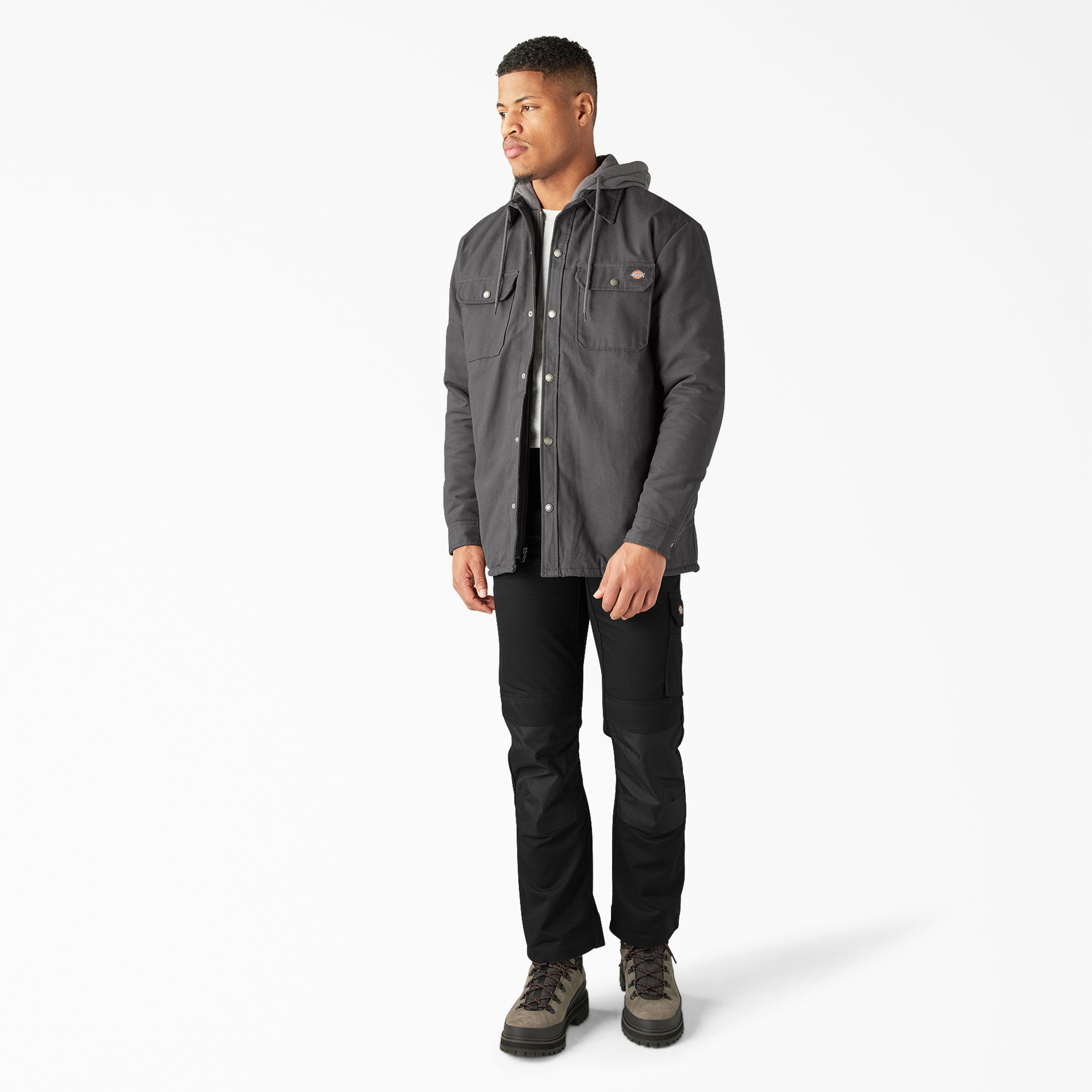"Water Repellent Duck Hooded Shirt Jacket"