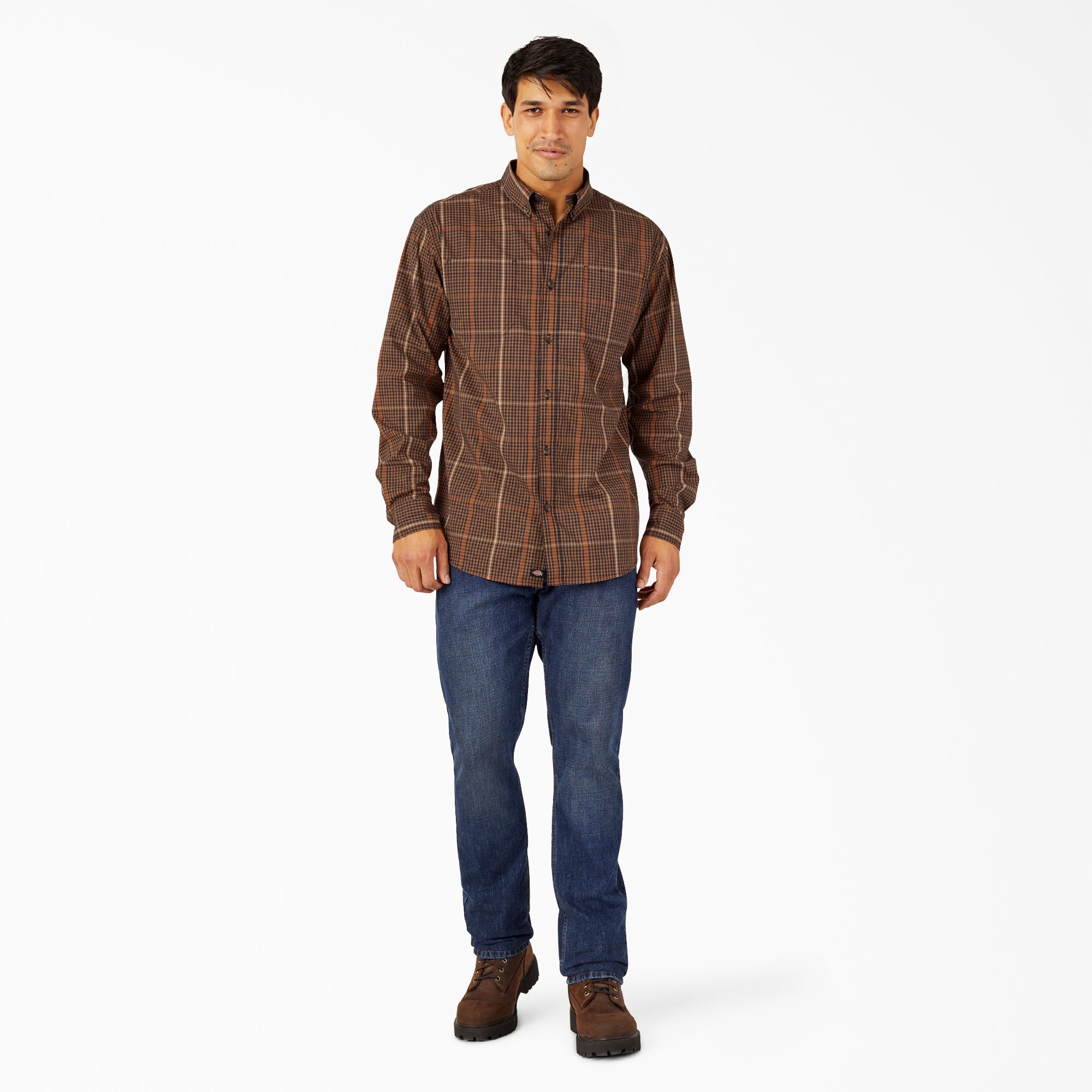 "FLEX Relaxed Fit Long Sleeve Plaid Shirt"
