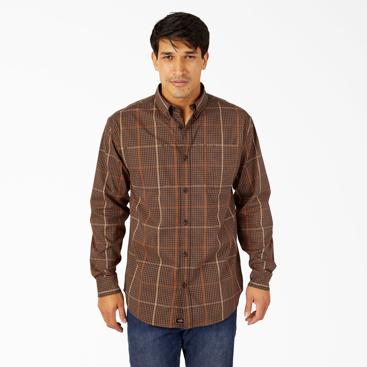 "FLEX Relaxed Fit Long Sleeve Plaid Shirt"