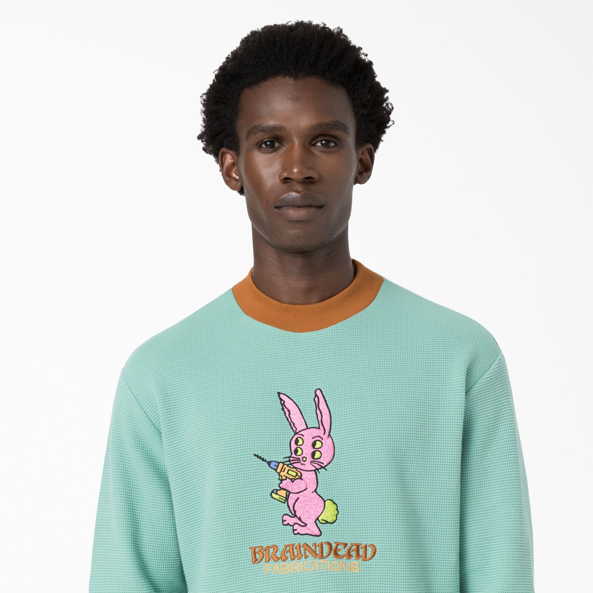 "Brain Dead Embroidered Waffle Knit Sweater"