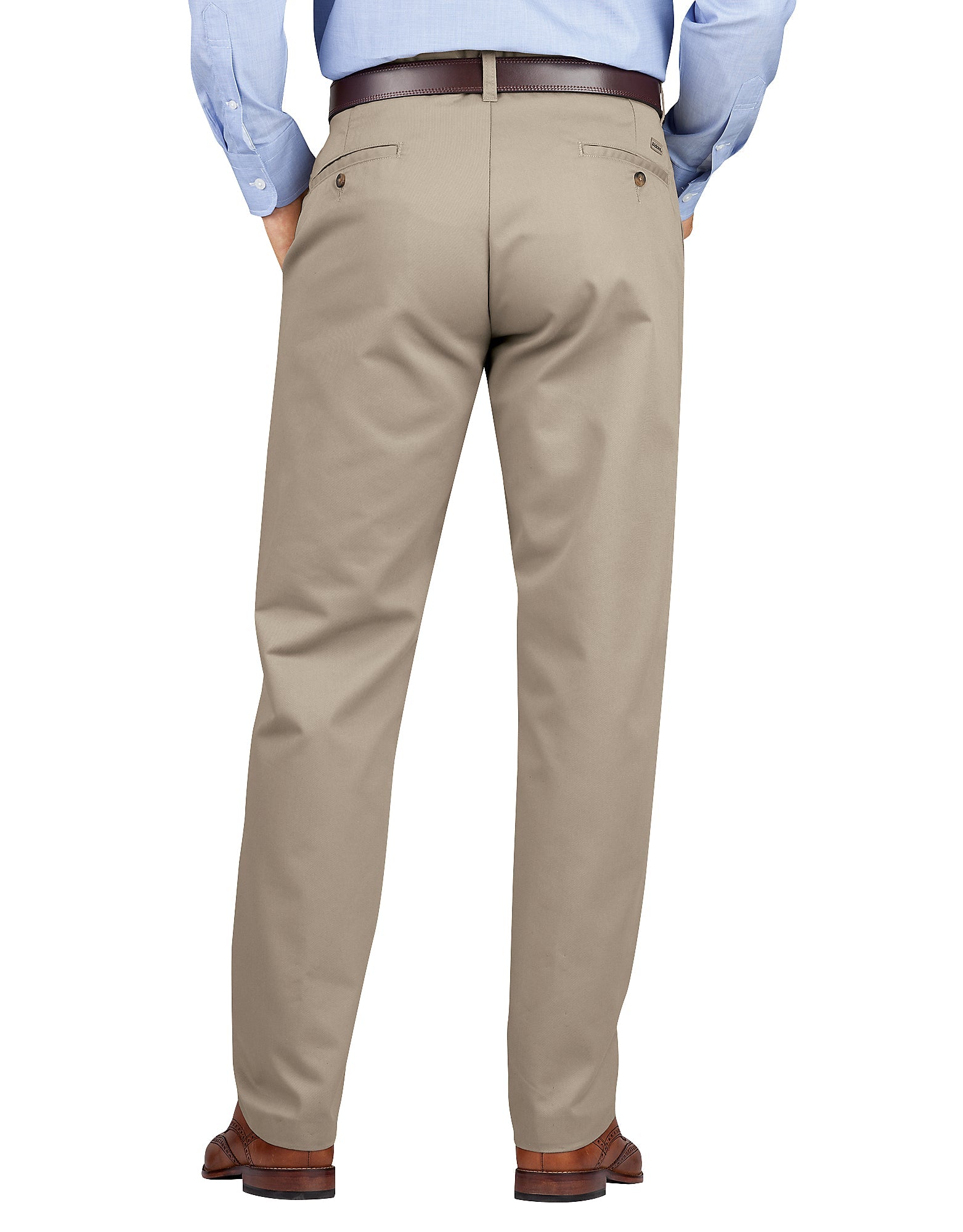 "Regular Fit Tapered Leg Flat Front Khaki Pants"
