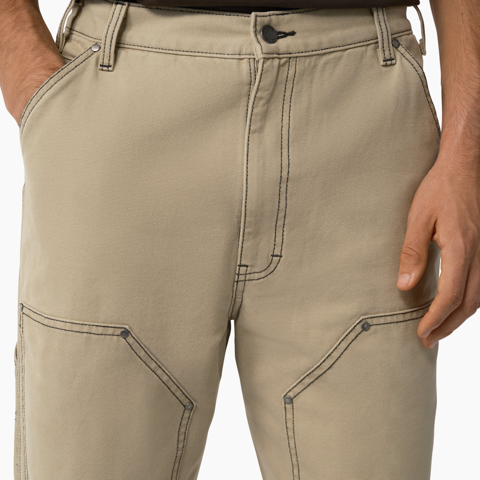 "Relaxed Fit Contrast Stitch Double Knee Duck Pants"