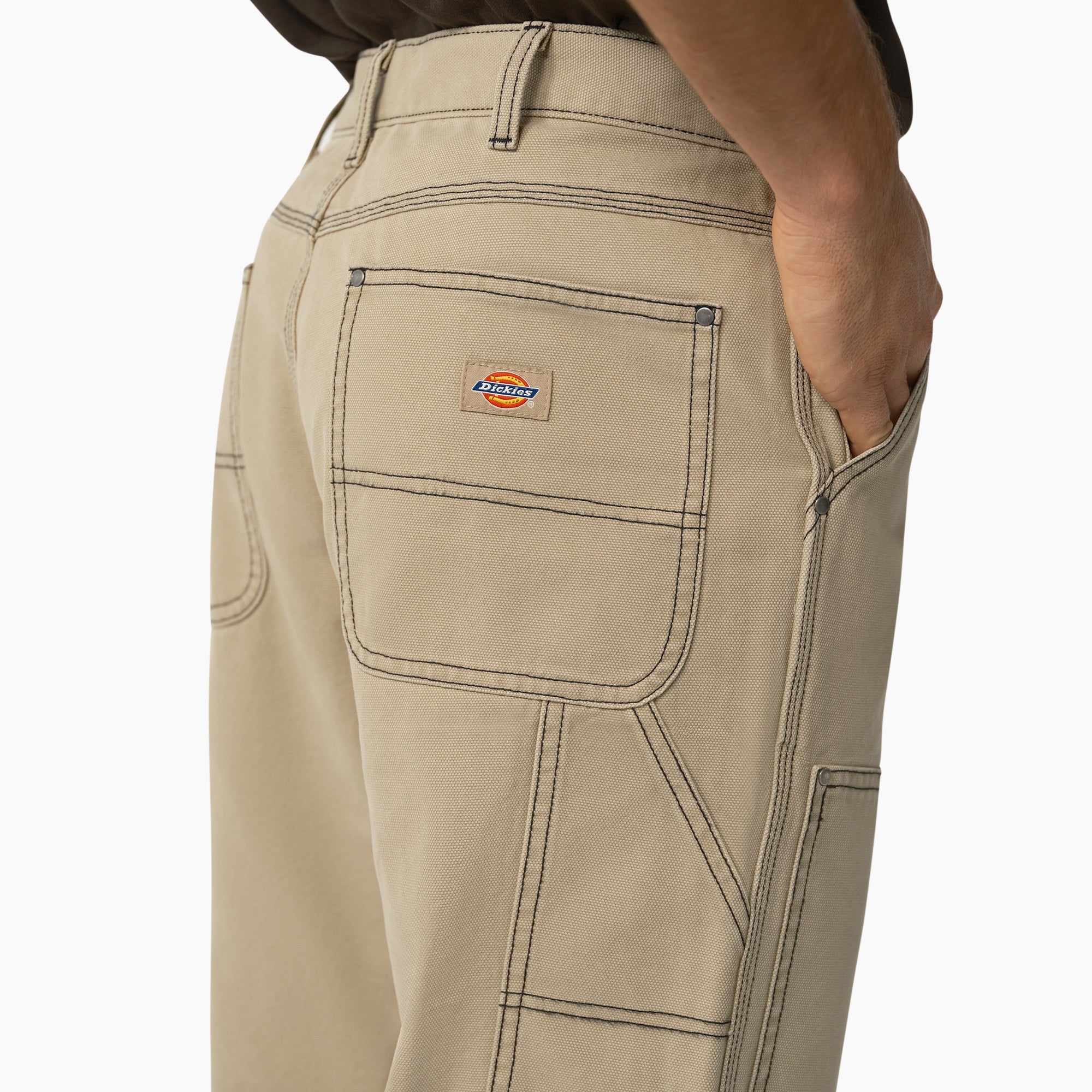 "Relaxed Fit Contrast Stitch Double Knee Duck Pants"