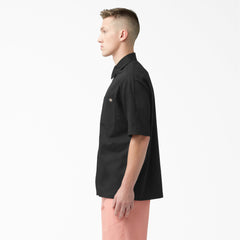 "Mixed Media Zip Front Short Sleeve Work Shirt"