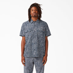 "Twill Button-Up Short Sleeve Work Shirt"