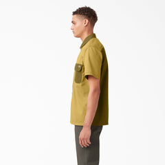 "Twill Button-Up Short Sleeve Work Shirt"