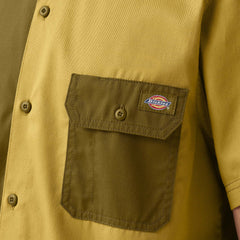 "Twill Button-Up Short Sleeve Work Shirt"