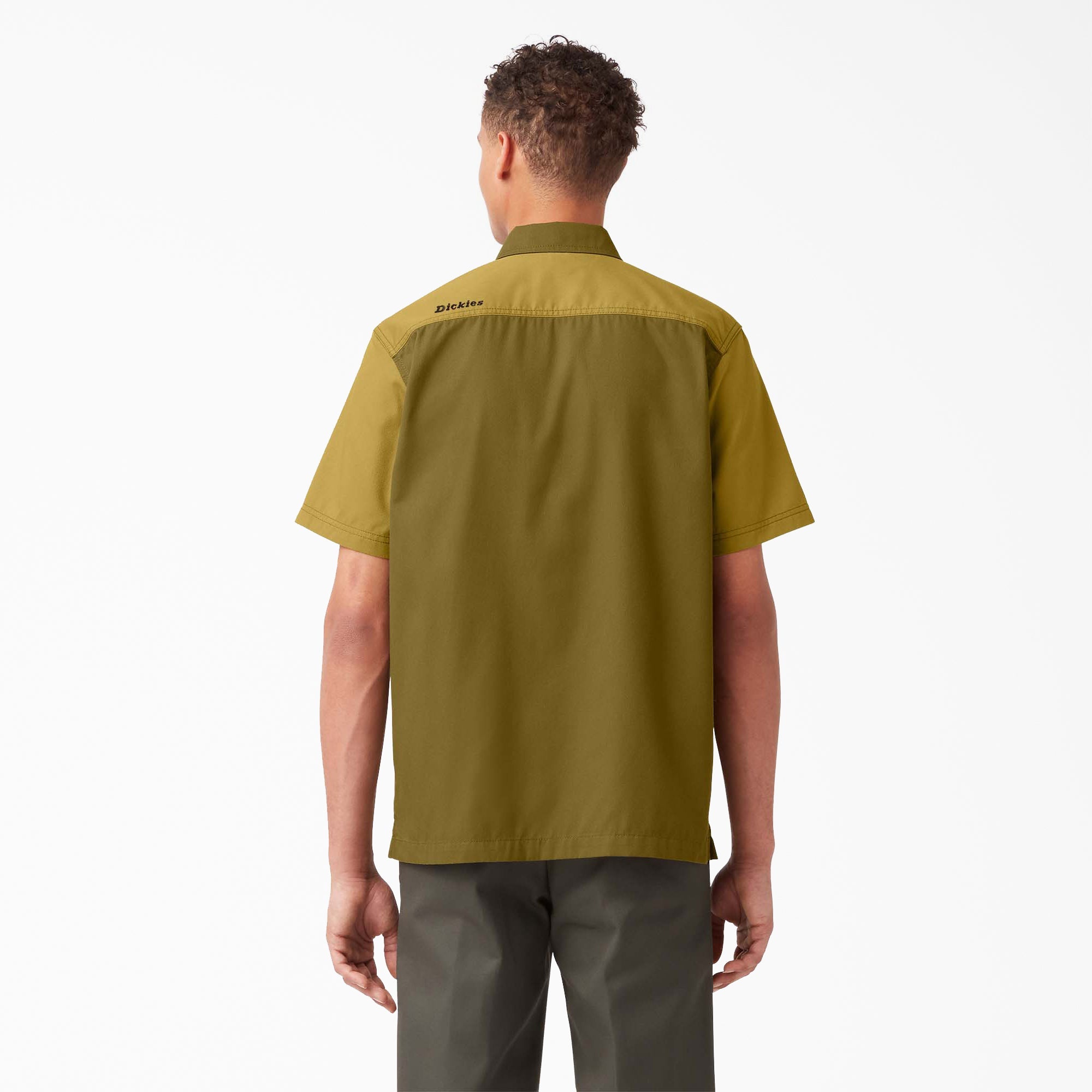 "Twill Button-Up Short Sleeve Work Shirt"