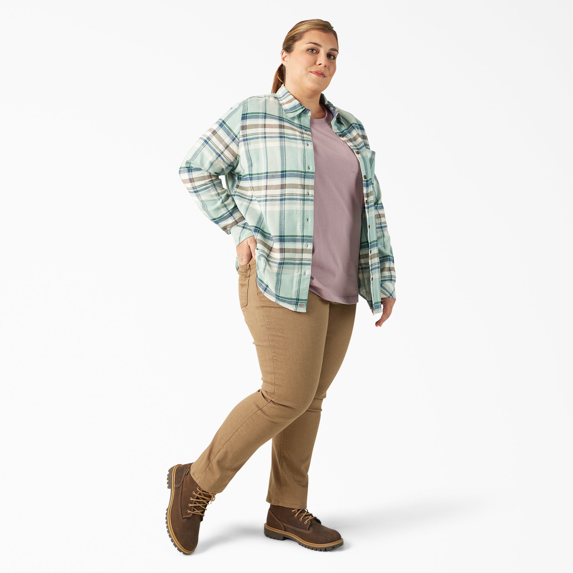 "Women's Plus Long Sleeve Plaid Flannel Shirt"