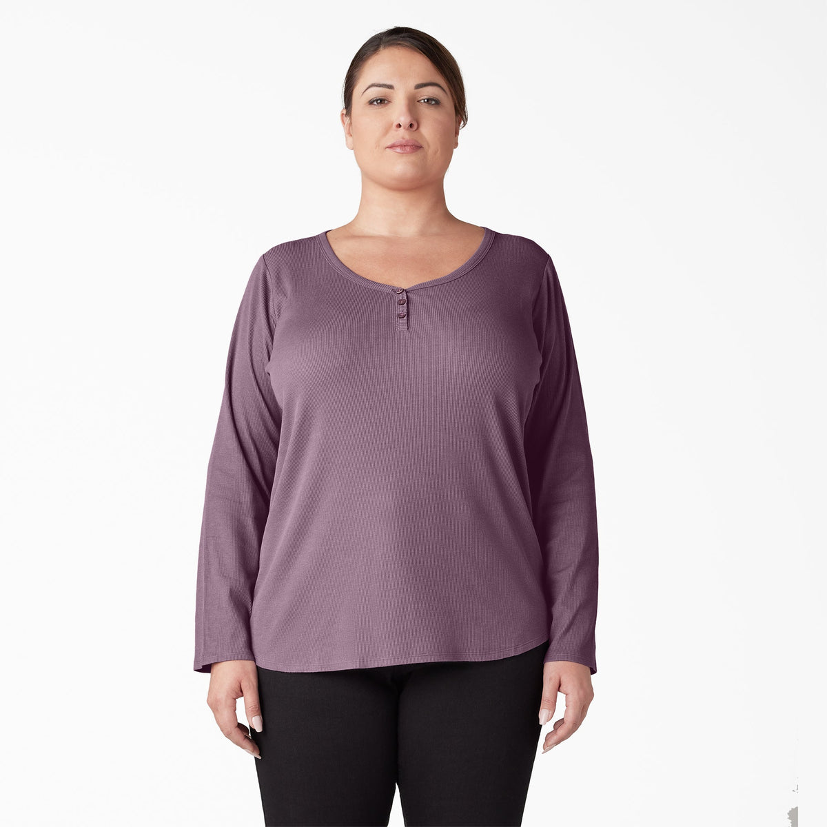 "Women's Plus Henley Long Sleeve Shirt"