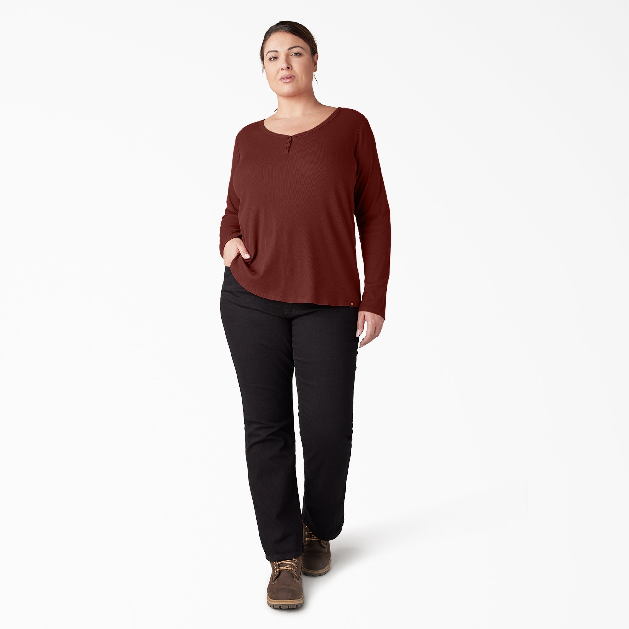 "Women's Plus Henley Long Sleeve Shirt"