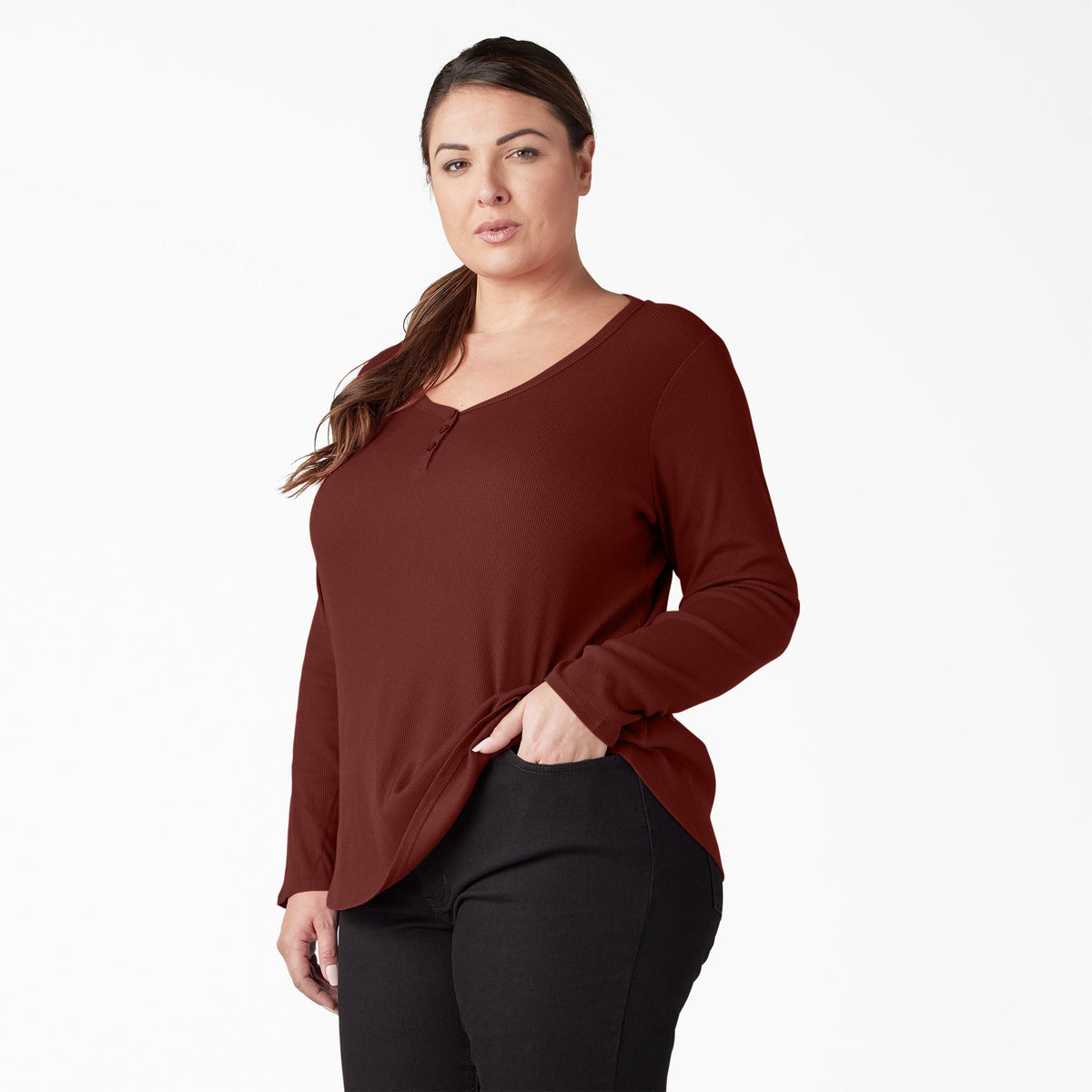 "Women's Plus Henley Long Sleeve Shirt"