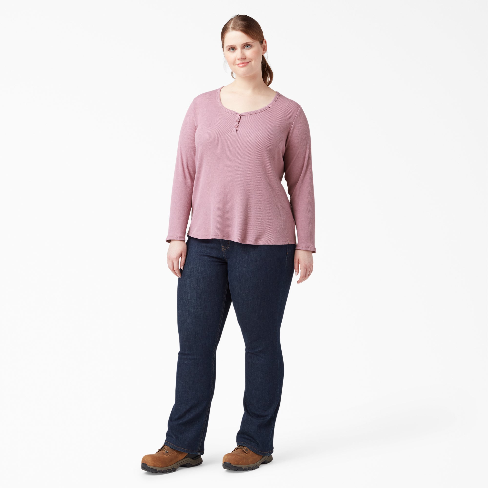 "Women's Plus Henley Long Sleeve Shirt"
