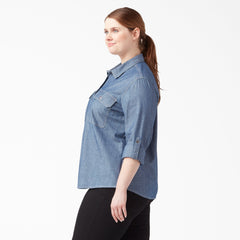 "Women's Plus Chambray Roll-Tab Work Shirt"