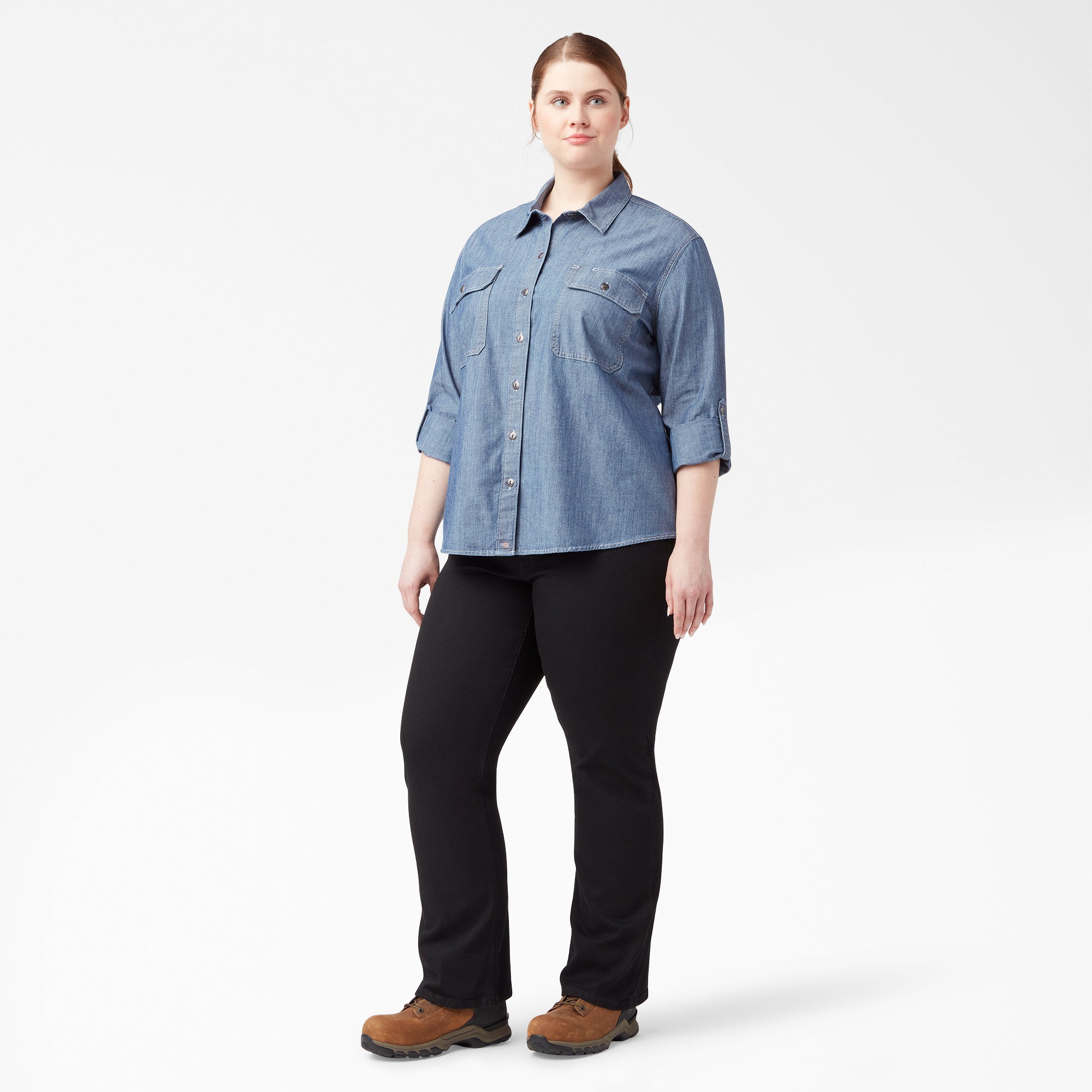 "Women's Plus Chambray Roll-Tab Work Shirt"