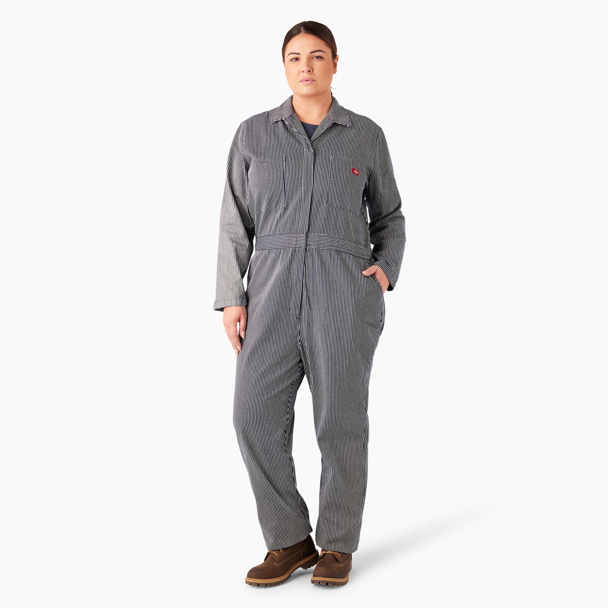 "Women's Plus Relaxed Fit Long Sleeve Hickory Stripe Coveralls"