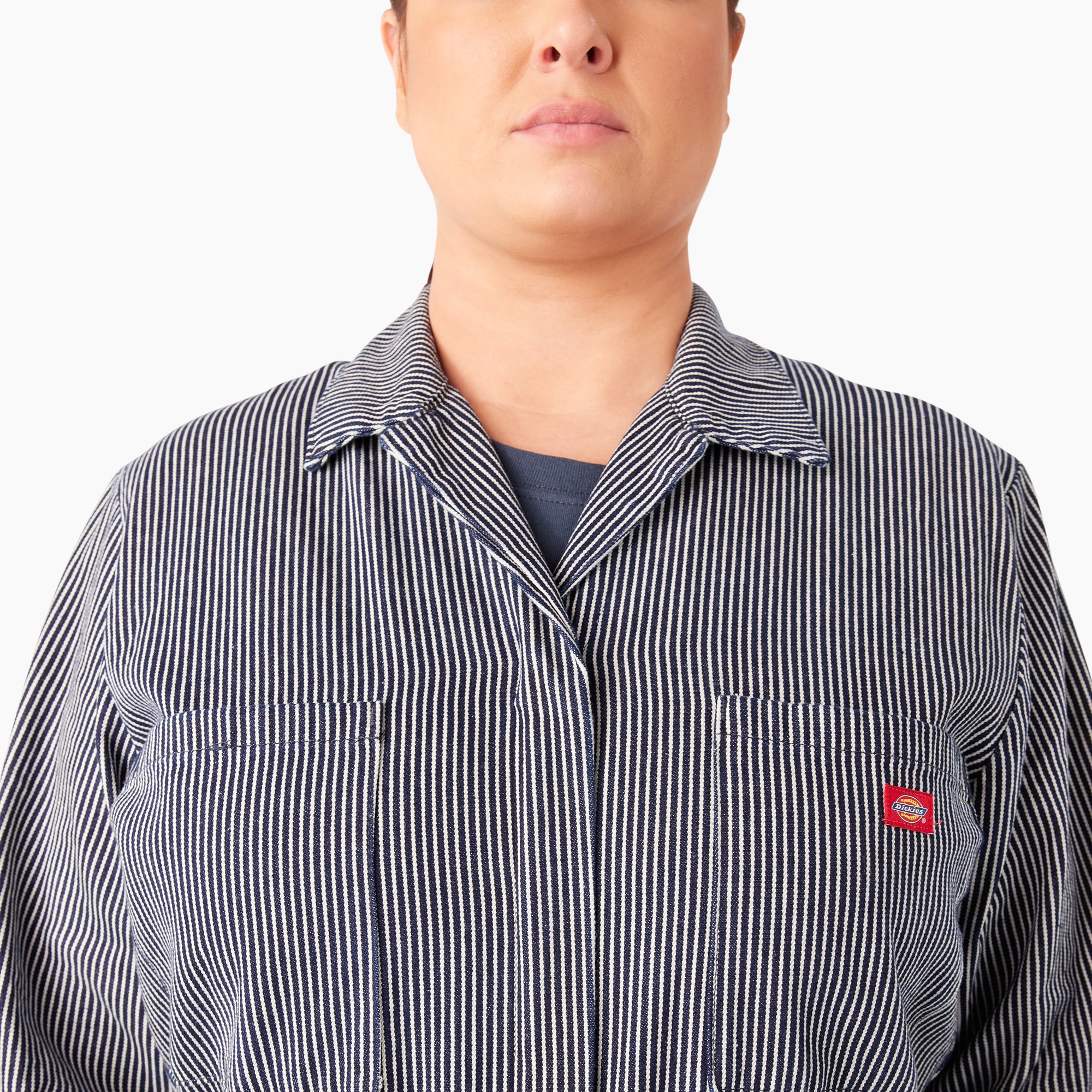 "Women's Plus Relaxed Fit Long Sleeve Hickory Stripe Coveralls"