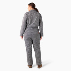 "Women's Plus Relaxed Fit Long Sleeve Hickory Stripe Coveralls"