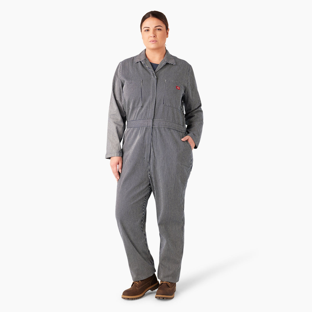 "Women's Plus Relaxed Fit Long Sleeve Hickory Stripe Coveralls"