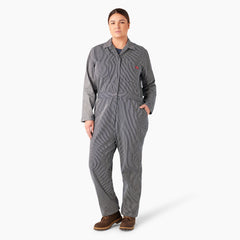 "Women's Plus Relaxed Fit Long Sleeve Hickory Stripe Coveralls"