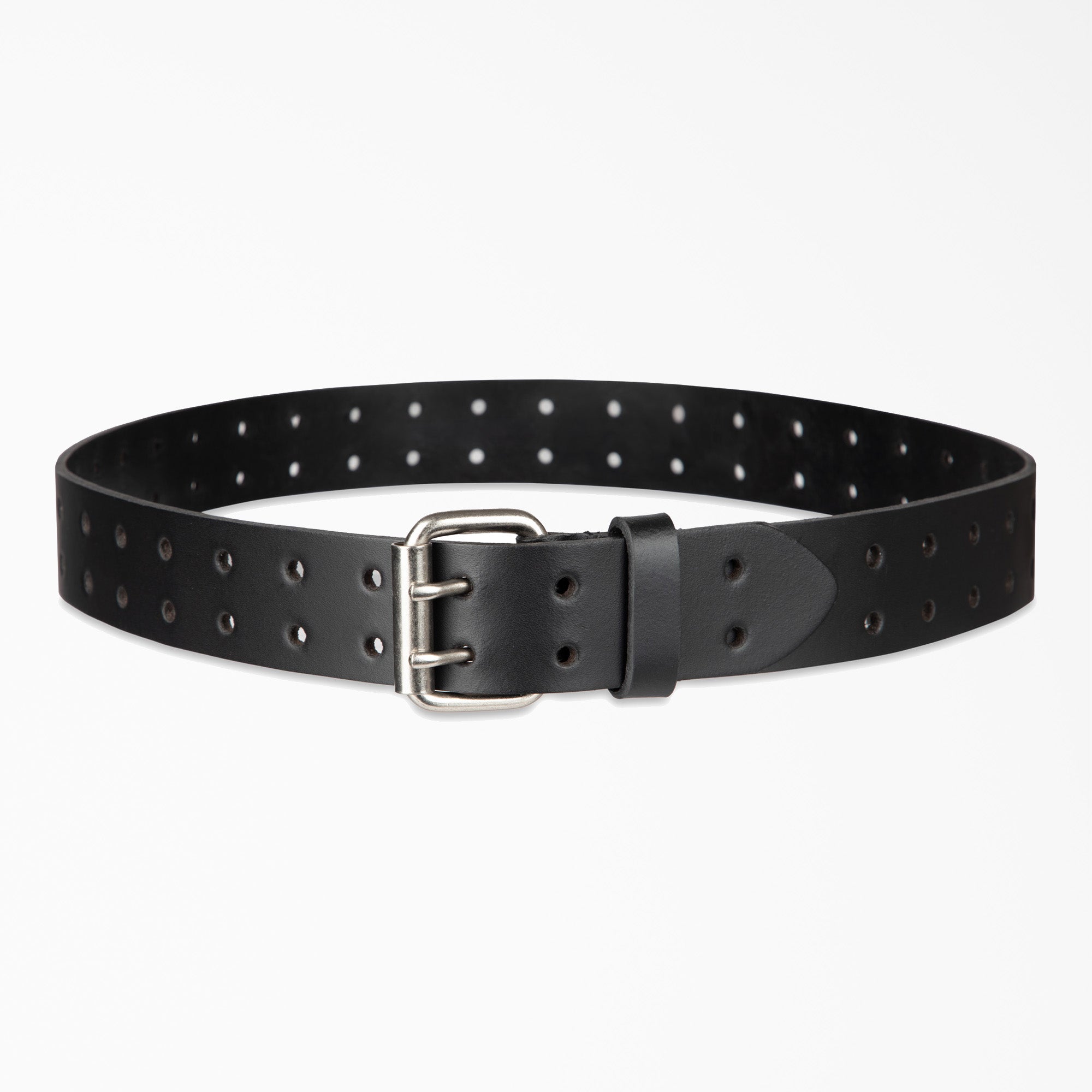 "Perforated Leather Double Prong Buckle Belt"