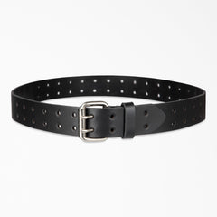 "Perforated Leather Double Prong Buckle Belt"