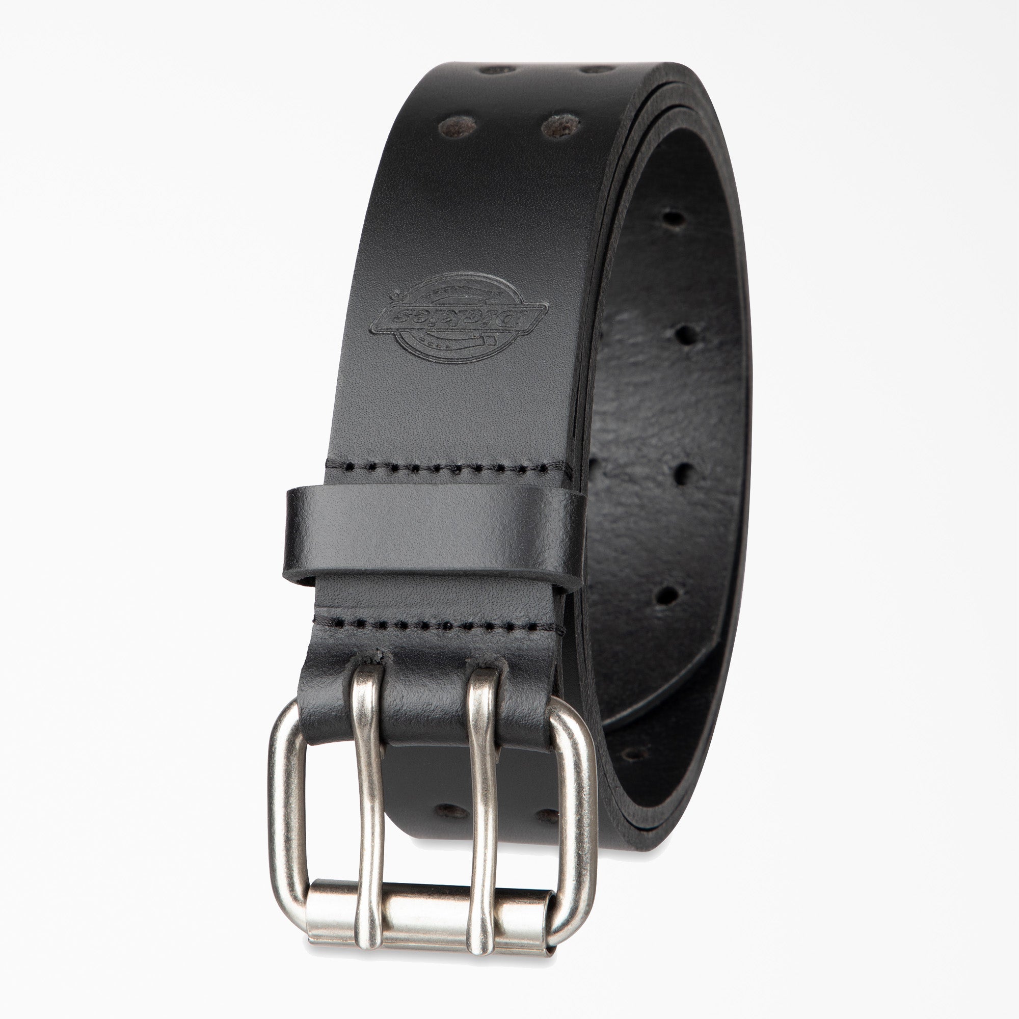 "Perforated Leather Double Prong Buckle Belt"