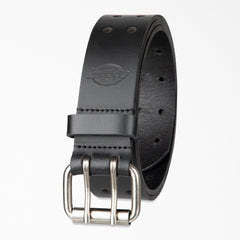 "Perforated Leather Double Prong Buckle Belt"