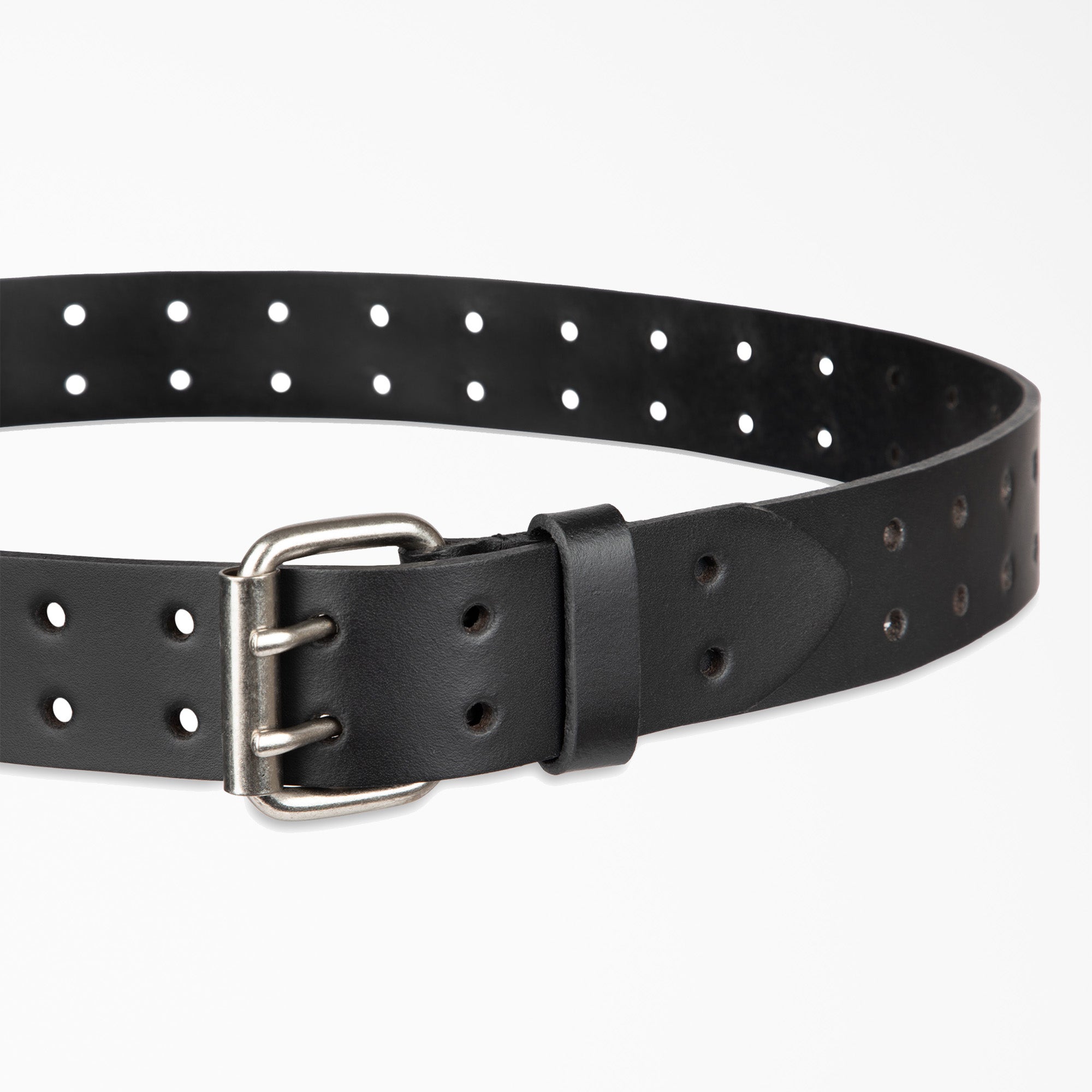 "Perforated Leather Double Prong Buckle Belt"