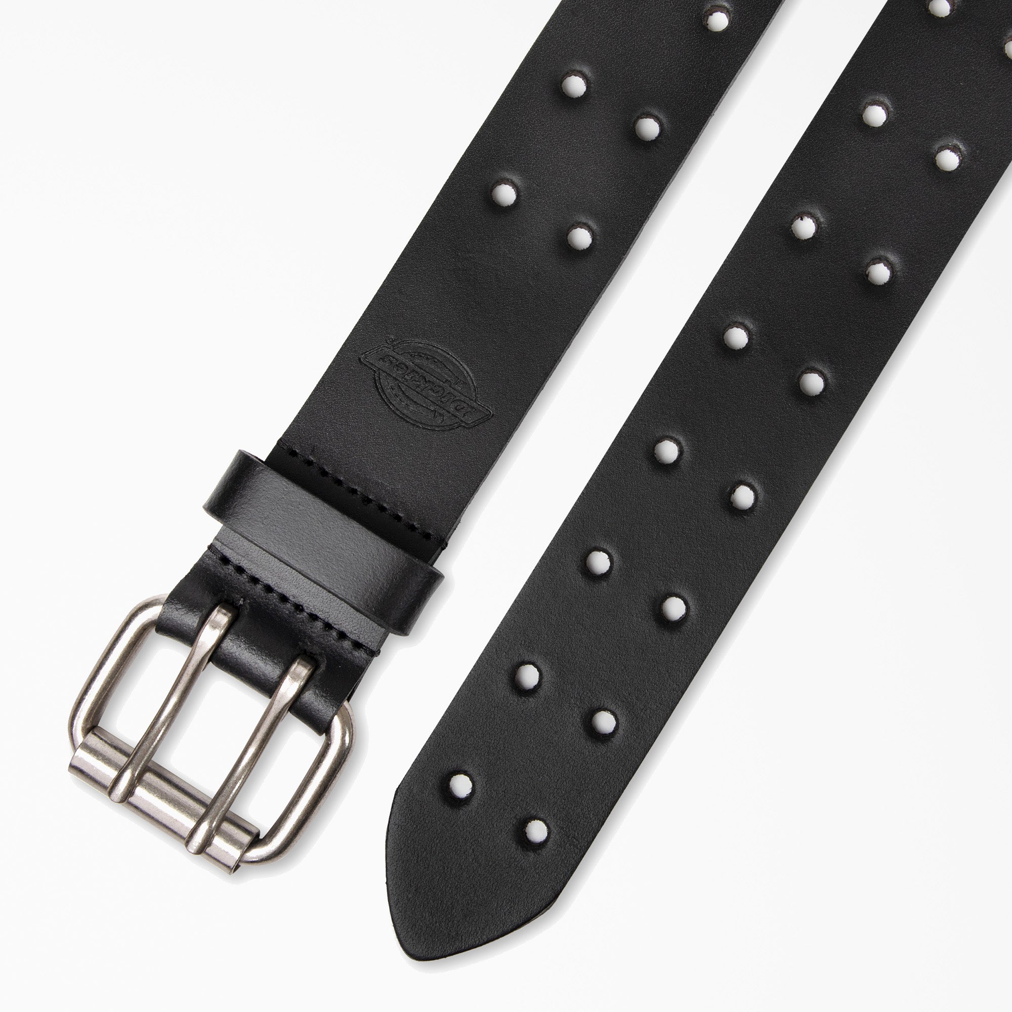 "Perforated Leather Double Prong Buckle Belt"
