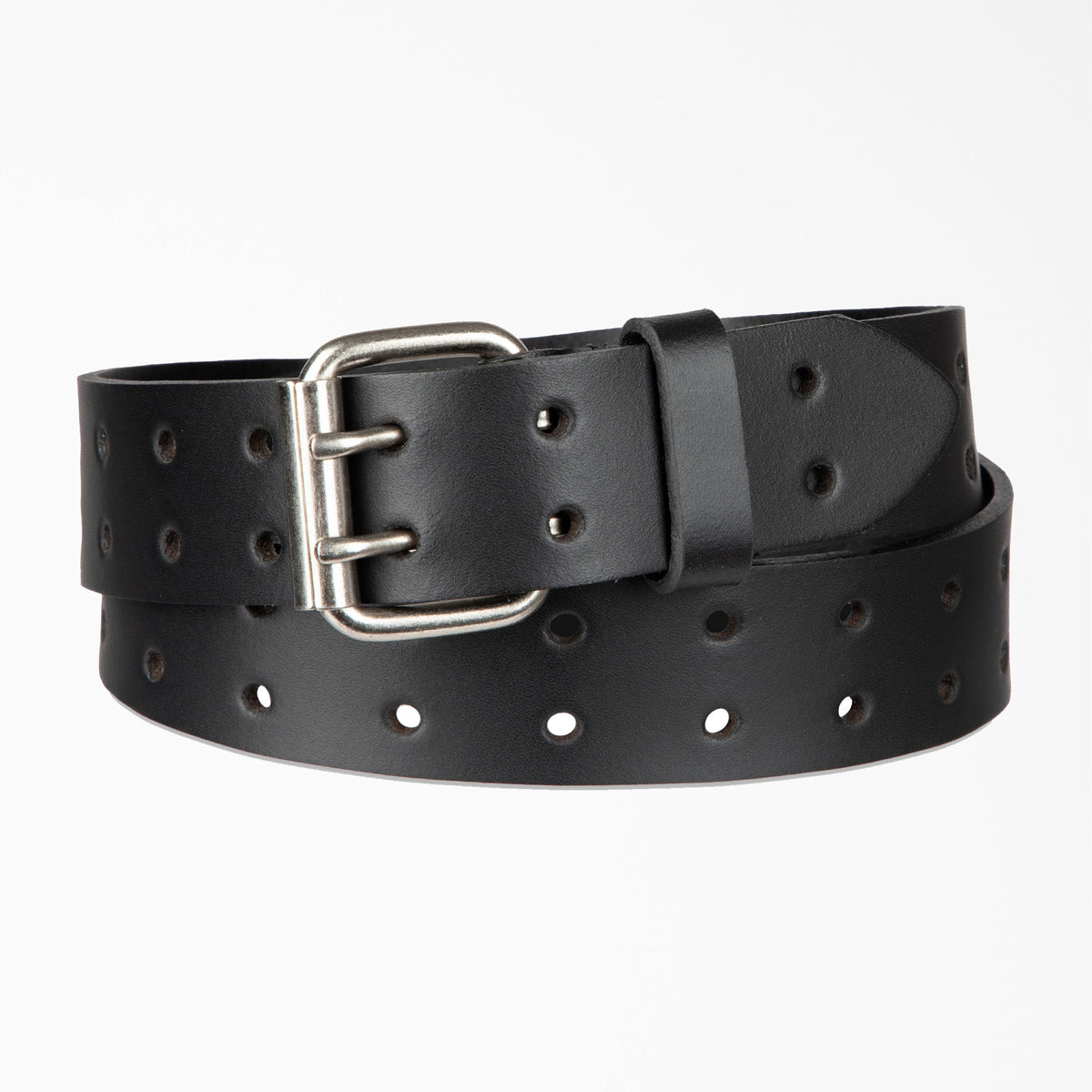 "Perforated Leather Double Prong Buckle Belt"