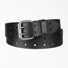 "Perforated Leather Double Prong Buckle Belt"