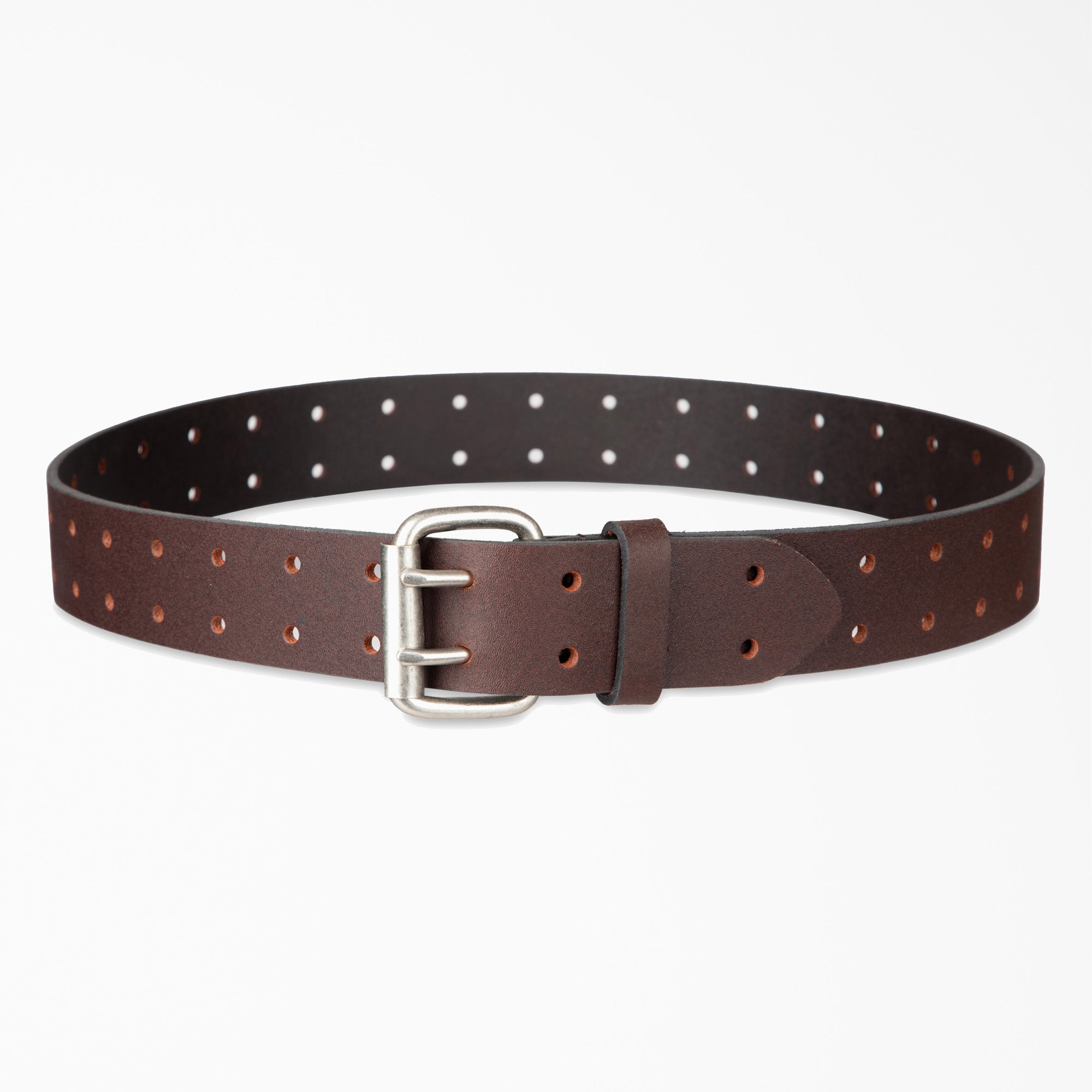 "Perforated Leather Double Prong Buckle Belt"