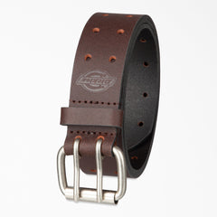 "Perforated Leather Double Prong Buckle Belt"