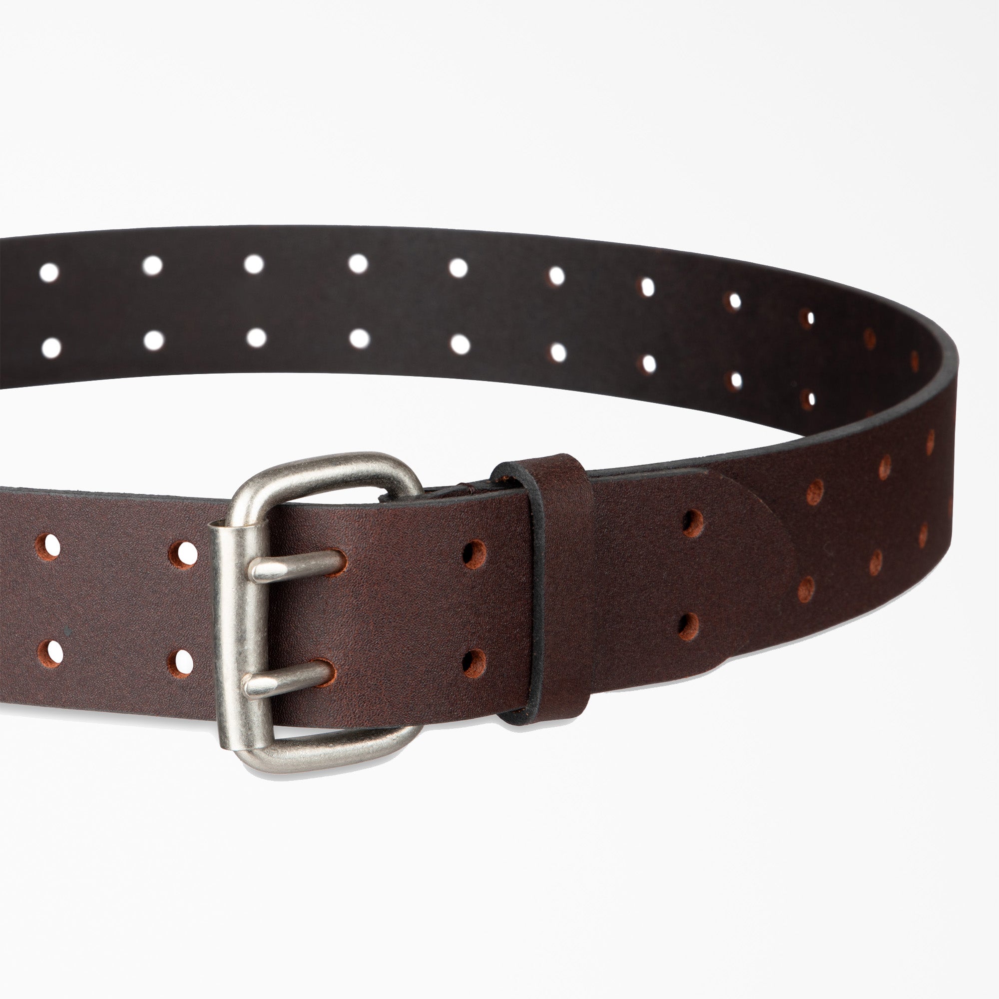 "Perforated Leather Double Prong Buckle Belt"