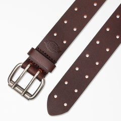 "Perforated Leather Double Prong Buckle Belt"
