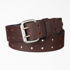 "Perforated Leather Double Prong Buckle Belt"