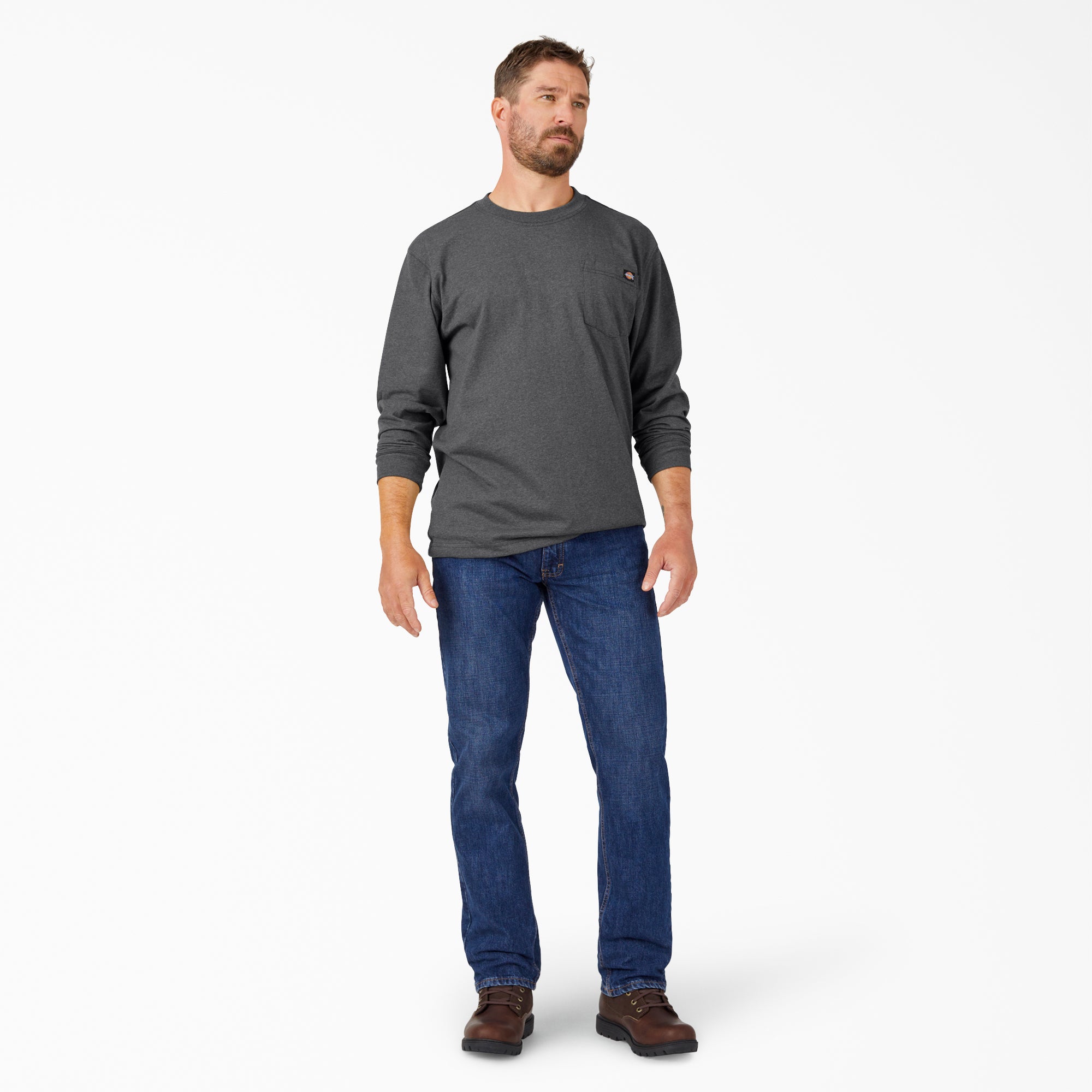 "Heavyweight Heathered Long Sleeve Pocket T-Shirt"