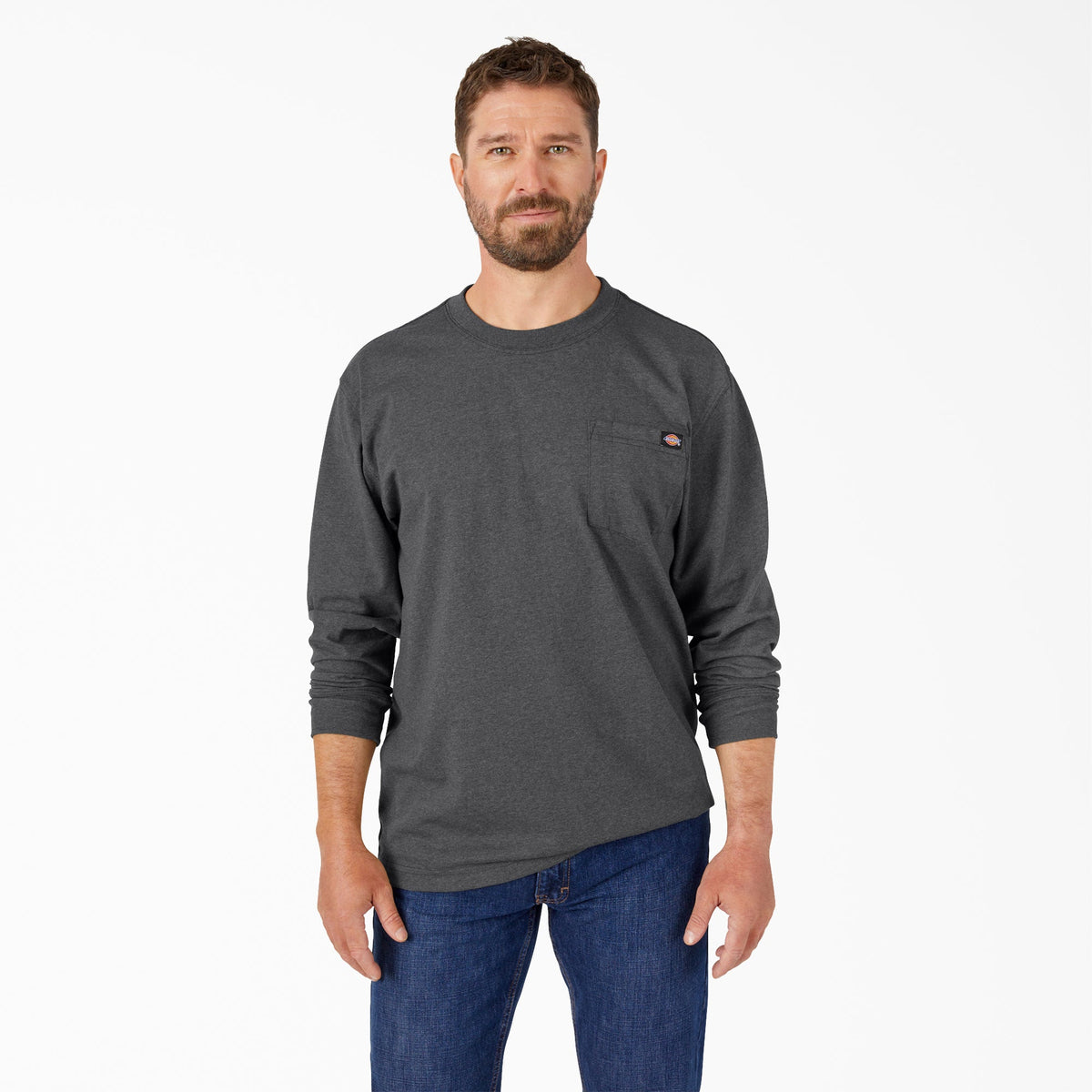 "Heavyweight Heathered Long Sleeve Pocket T-Shirt"
