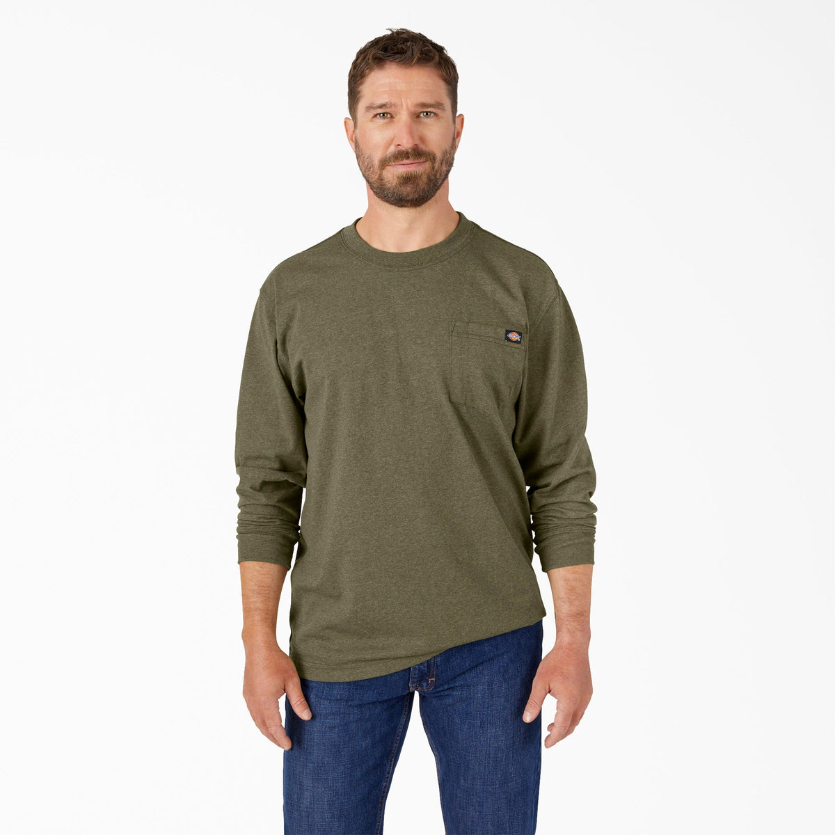 "Heavyweight Heathered Long Sleeve Pocket T-Shirt"