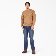 "Heavyweight Heathered Long Sleeve Henley T-Shirt"