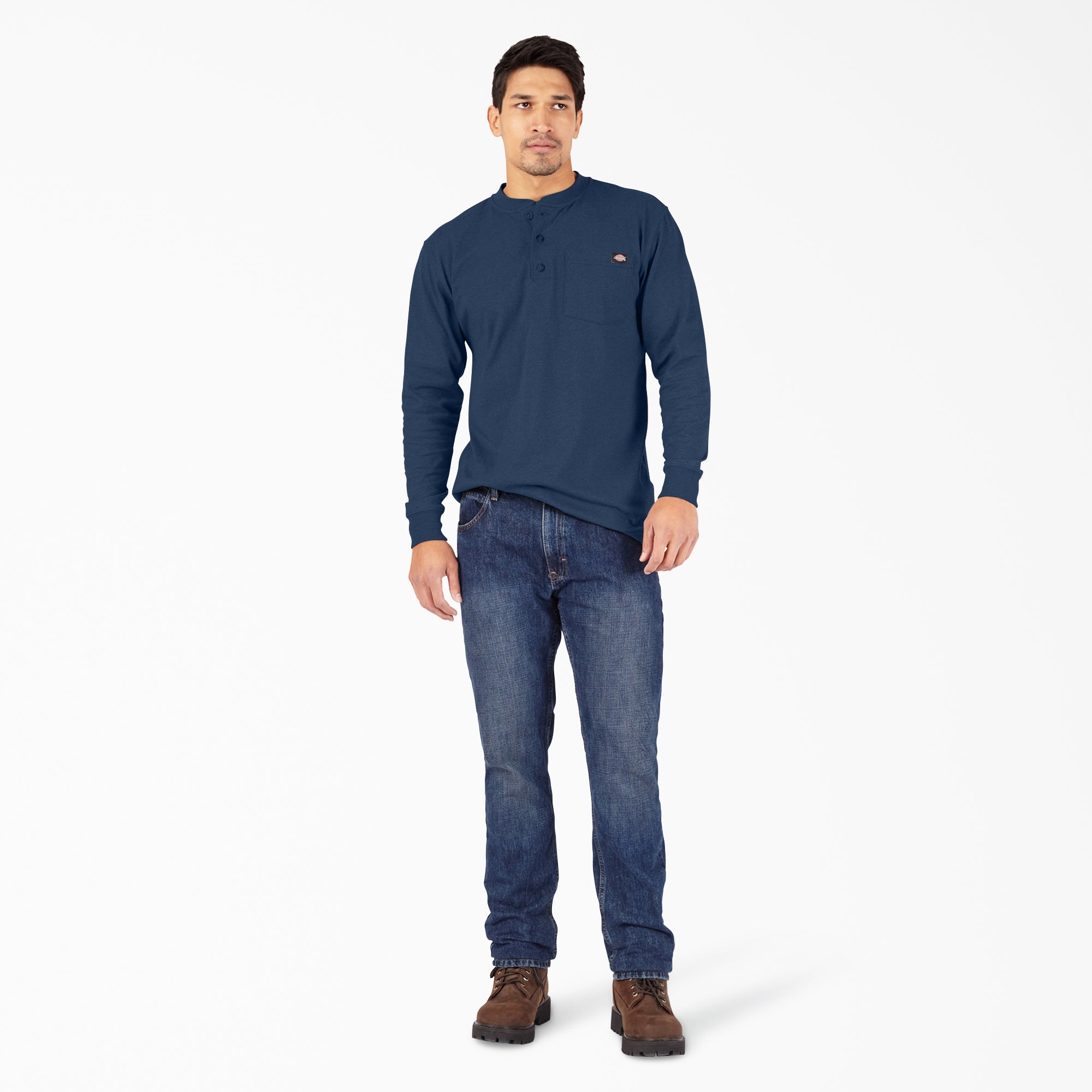 "Heavyweight Heathered Long Sleeve Henley T-Shirt"